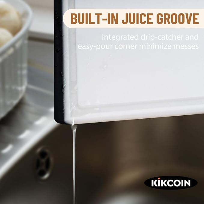 Kikcoin Plastic Cutting Boards for Kitchen, 3-Piece Large Cutting Board Set Dishwasher Safe Chopping Boards with Non-slip Feet and Juice Grooves, White - Image 3