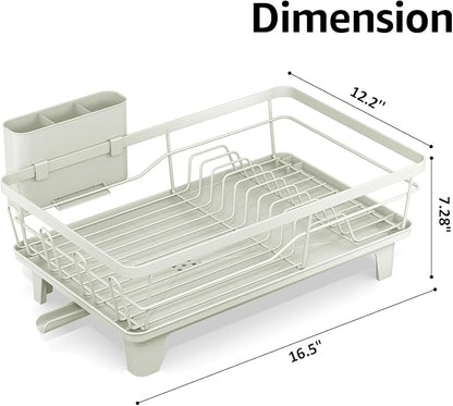 Urackify Dish Drying Rack for Kitchen Counter, Sink Dish Rack with Drainboard, Large Dish Drainer with Cups Holder, Home Countertop Plate Dryer Storage Rack with Cutlery Holder, Soft Celery Green - Image 2
