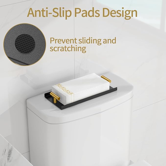 STWWO Napkin Holder for Bathroom, Guest Towel Holder Tray for Bathroom, Black Guest Napkin Holders with Golden T-Handle, Disposable Hand Towel Tray for Guest Room, Table, Kitchen
