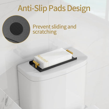 STWWO Napkin Holder for Bathroom, Guest Towel Holder Tray for Bathroom, Black Guest Napkin Holders with Golden T-Handle, Disposable Hand Towel Tray for Guest Room, Table, Kitchen (Pack of 2)