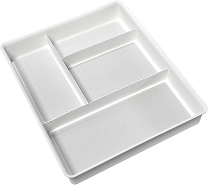 madesmart 4 Compartment Drawer Organizer, Multi Purpose Storage for Utensils, Office Tools, Cords, & Small Household Items, Tech Accessories, Arts & Crafts Supplies, Non Slip Lining, White - Image 2