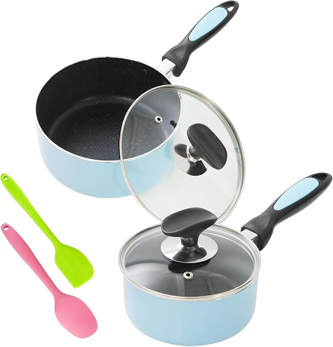 Nonstick Saucepan Set with Lid, Non Stick 1Qt & 2Qt Sauce Pan Set with Glass Lid Small Pot for Home Kitchen - Image 7