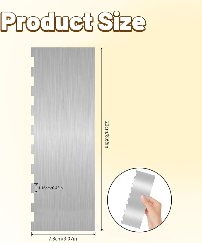 8.7 Inche Stainless Steel Cake Scraper，Double Sided Patterned Edge Stripe Edge Smoother Scraper Cake Decorating，Cake Decorating Comb Cake Scraper (1, 1-1) - Image 2