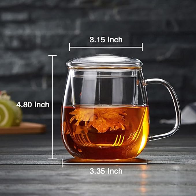 DOPUDO Glass Tea Cup with Infuser and Lid, 17.6oz/520ml Large Borosilicate Teacup,Tea Glass, Clear Mug for Loose Leaf Tea, Blooming Tea, Microwave & Dishwasher Safe - Tea Maker Gift for Birthday. - Image 2
