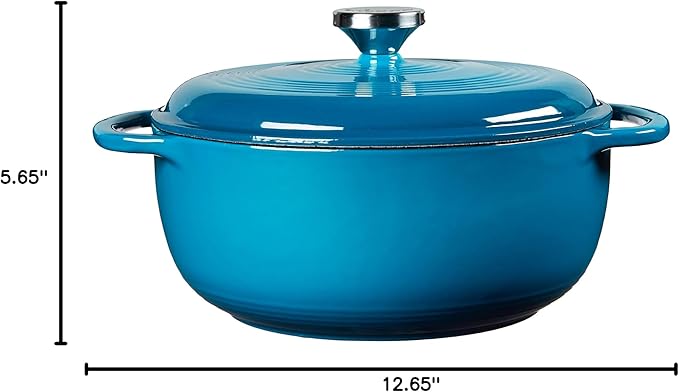Lodge 4.5 Quart Enameled Cast Iron Dutch Oven with Lid – Dual Handles – Oven Safe up to 500° F or on Stovetop - Use to Marinate, Cook, Bake, Refrigerate and Serve – Cornflower Blue - Image 7