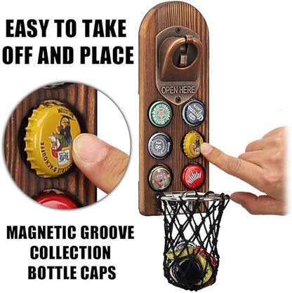 Wooden Beer Bottle Openers with Magnetic Catcher, Personalised Traceless Bottle Opener Wall Mounted, Home Bar Accessories for Kitchen, Garden, Outdoor, Ideal Beer Gifts for Men (Style 5)