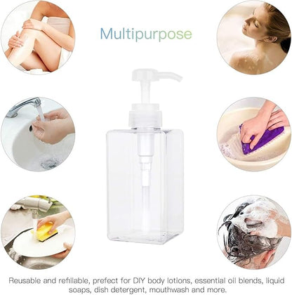 Pump Bottle, Refillable Plastic Empty Lotion Soap Dispenser Liquid Container for Bathroom Shampoo and Body Wash, 15oz/450ml Clear 2 Pack