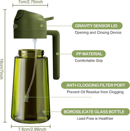 YARRAMATE 16oz/470ml Dark Green Oil Sprayer for Cooking with Stickers, Food-grade Premium 2 in 1 Olive Oil Dispenser Bottle for Kitchen Gadgets, Air Fryer, Salad, Frying, BBQ (OliveGreen) - Image 6