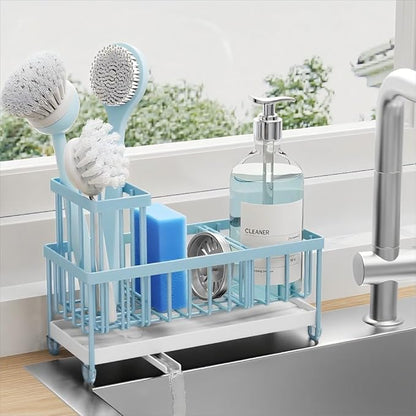 Cisily Sponge Holder for Kitchen Sink, Sink Caddy Organizer with High Brush Holder, Kitchen Countertop Organizers and Storage Essentials, Rustproof 304 Stainless Steel (Blue, 9.25″) by CISILYHOMELIFE