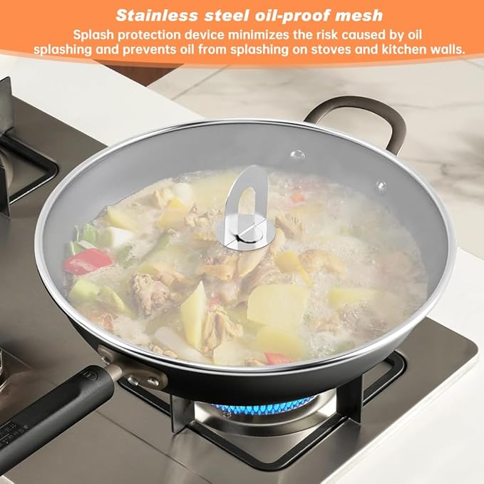 Splatter Screen for Frying Pan, 3 Pack (13/11.5/10 in) Stainless Steel Extra-Fine Mesh Grease Splatter Guard with Fold-Flat Knob, Dishwasher Safe - Image 2