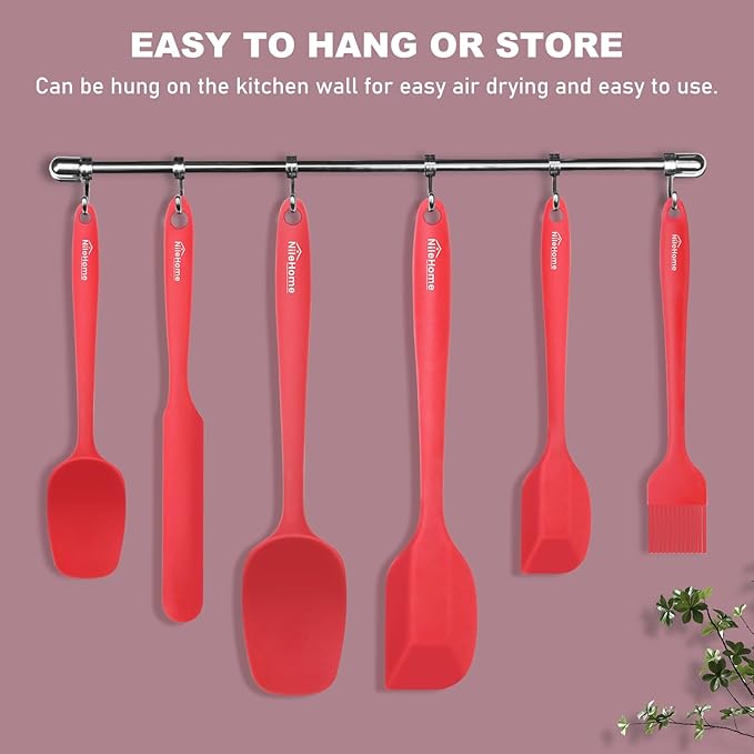 NileHome Silicone Spatula Set 6 Packs Food Grade Kitchen Utensils with Silicone Brush Heat Resistant BPA-free Rubber Spatula for Scraping, Baking, Cooking, Mixing, Red - Image 5