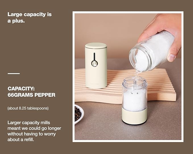Stainless Steel Rechargeable Electric Salt and Pepper Grinder Set, USB Charging with Dust Cover, 6 Adjustable Grinding Modes + LED Light 2packBlack+Cream - Image 4