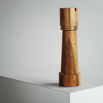 Wooden Salt and Pepper Grinder Set Chess Piece Design – Refillable Manual Spice Mills with Adjustable Coarseness, Ceramic Core Acacia Wood 8 Inches
