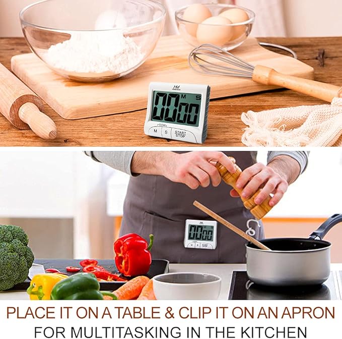 3" Large Display Kitchen Timer - Digital Timer Magnetic Back Loud Alarm On A Rope- White Cooking Timers For Kitchen Teachers Students Games Kids Meetings- Sports Timers For Workouts Exercise - Image 4