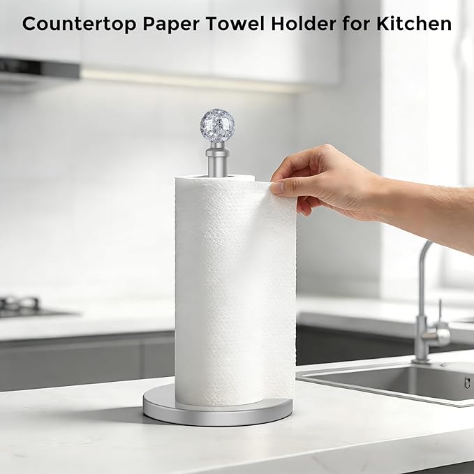 Paper Towel Holder Countertop Silver, Unique Silver Ball Decor,Brass Paper Towel Holder for Kitchen - Sturdy, Durable, and Elegant Home Decor for Kitchen