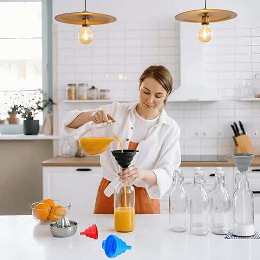 Kitchen Funnel Set of 4 – Collapsible Silicone Funnels for Filling Bottles, Spice Jars, and Mason Jars – BPA-Free, Food Grade, Dishwasher Safe, Foldable for Easy Storage