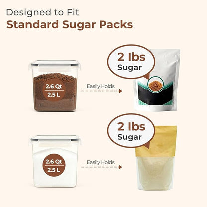 ComSaf Brown Sugar Container Set of 2 (2.5L/2.6Qt), Airtight Food Storage Containers with Lids and Terra Cotta Brown Sugar Saver, Plastic Canisters Sets for Kitchen, Pantry Organizer for Flour, Baking - Image 3