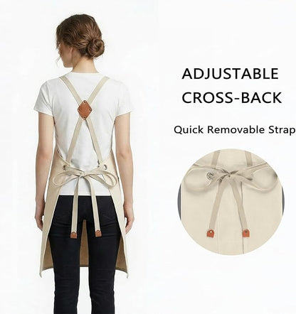 ZOMAO Chef Apron for Women Men with Large Pockets, Cotton Canvas Cross Back Waterproof Work Aprons for Kitchen Cooking Bib