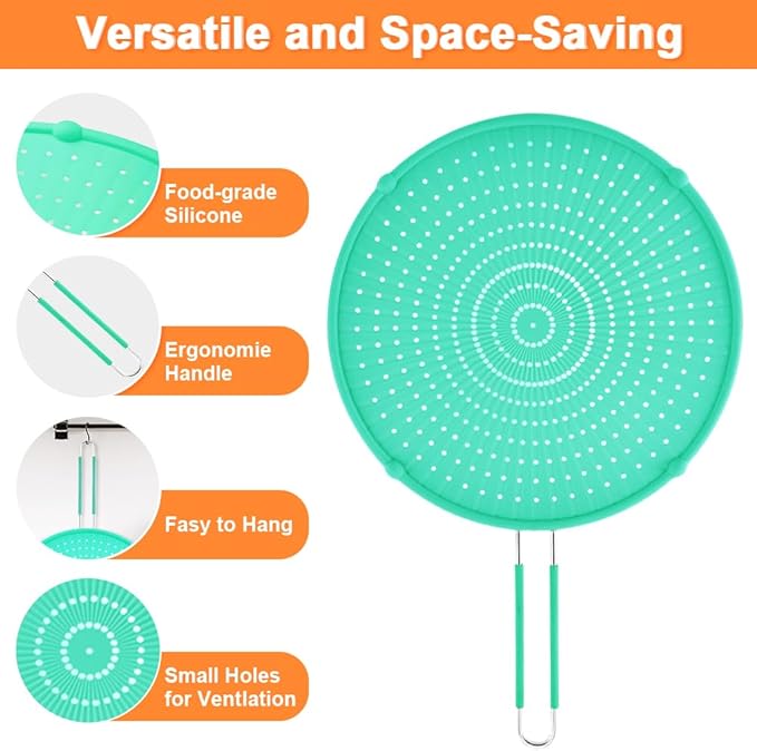 Splatter Screen for Frying Pan, Grease Splatter Guard, Heat-Resistant Splatter Guards for Frying, Silicone Splatter Guard for Everyday Cooking, Dishwasher Safe, Green （16in×12in×0.5in) - Image 4