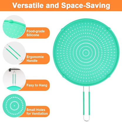 Splatter Screen for Frying Pan, Grease Splatter Guard, Heat-Resistant Splatter Guards for Frying, Silicone Splatter Guard for Everyday Cooking, Dishwasher Safe, Green （16in×12in×0.5in) - Image 4