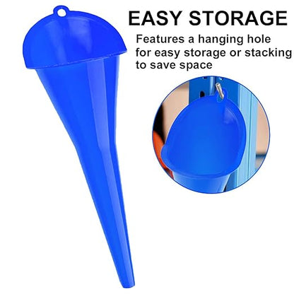 3-Pack Long-Neck Oil Funnels, 11" Multi-Purpose Funnels for Automotive & Motorcycle Use – Reusable Funnel for Oil, Gas & Transmission Fluid (Blue)