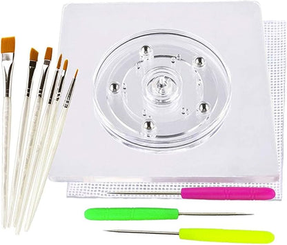 Sugar Cookie Decorating Tools - Acrylic Turntable, 6 Decoration Brushes, Anti-Slip Silicone Mat & 3 Cookie Scribe Needles