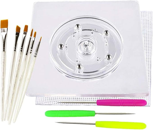 Sugar Cookie Decorating Tools - Acrylic Turntable, 6 Decoration Brushes, Anti-Slip Silicone Mat & 3 Cookie Scribe Needles