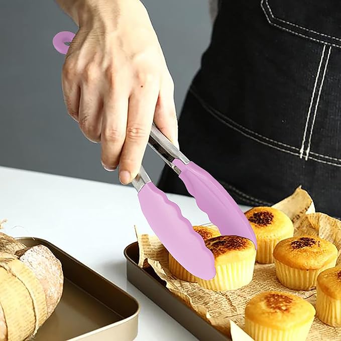 HINMAY Small Serving Tongs with Silicone Tips 7-Inch Mini Tongs, Set of 3 (Pink) - Image 4