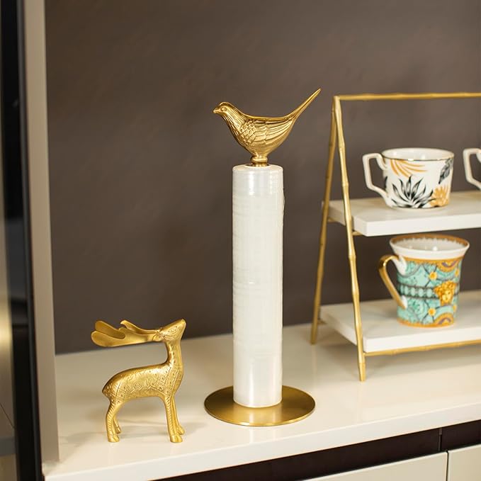 Luxurious Gold Paper Towel Holder Countertop, Brass Paper Towel Holder for Kitchen, Unique Gold Bird Decor - Sturdy, Durable, and Elegant Home Decor for Kitchen - Image 2