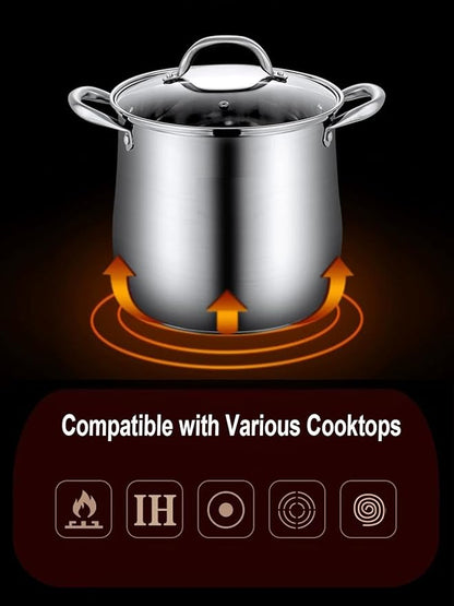 Stainless Steel Stock Pot, 8 Quart Heavy Duty Induction-Compatible with Visible Lid for Soups, Pasta, Stews, Canning, Boiling