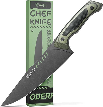 8 Inch Professional Chef Knife with Leather Sheath, Ultra Sharp Kitchen Knife with G10 Handle,Full Tang, Gyuto Style for Home Cooking and Outdoor BBQ, Knives for Men Him Husband