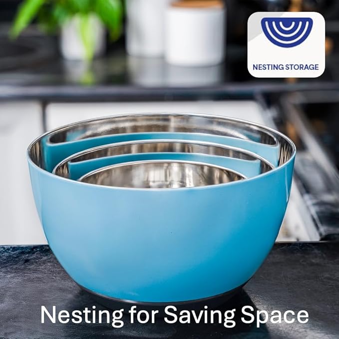 WHYSKO® Stainless Steel Mixing Bowls (Set of 3) with Non-Slip Silicone Base for Kitchen, Dishwasher Safe Bowls for Meal Prep, Cooking, Baking, Serving, Food Storage (Light Blue) - Image 4
