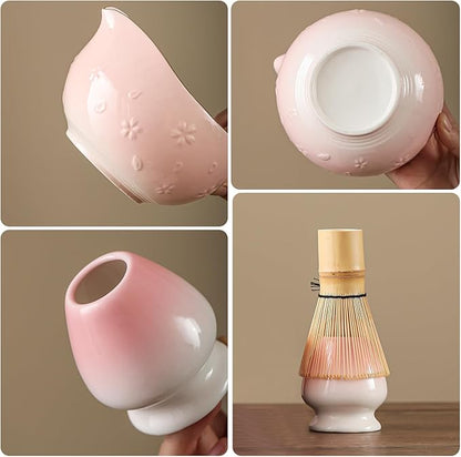 Clay&Fire Matcha Whisk Set, 9 pcs Ceramic Matcha Set, Gifts for Women,Matcha Bowl with Spout and Whisk, Matcha Kit for Matcha Lovers, Ideal Gift Christmas, Birthday, Anniversary (Cherry Bloom-Pink) - Image 4