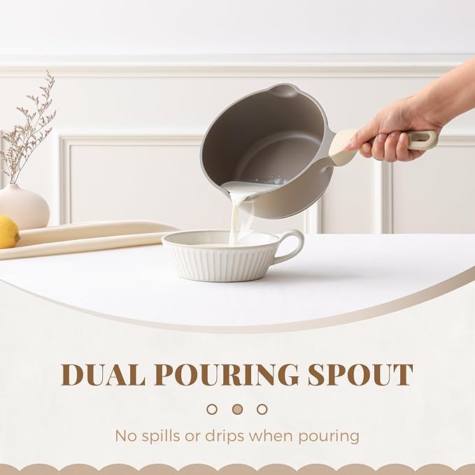 PRICUSIS Nonstick Saucepan with Lid, 2.7 Quart Sauce Pan, Healthy Sauce Pot with Pour Spouts for Multipurpose Use, PFOA Free, Induction Compatible, Apricot - Image 4