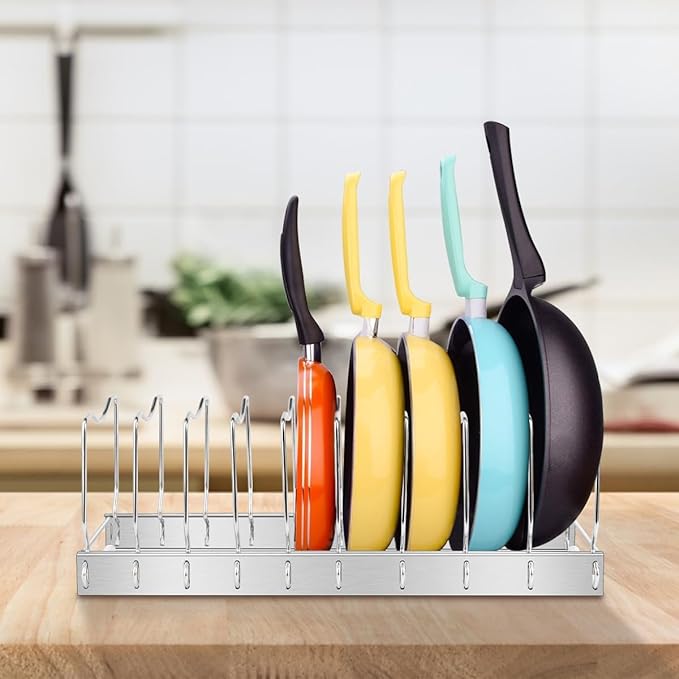 FLSEPAMB Pan Organizer - Adjustable Lid Organizer for Kitchen, Heavy Duty Pot Lid Organizer, Under Sink, Drawer, Pantry Storage - Image 8