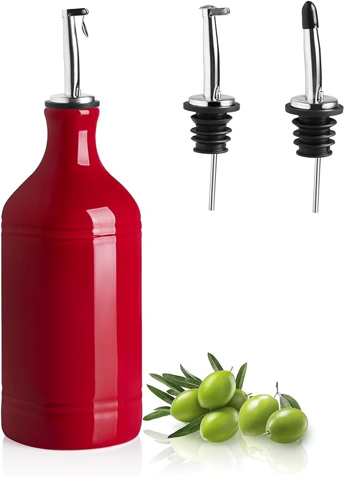 Sweejar Ceramic Olive Oil Dispenser Bottle, Opaque Oil Cruet Protects to Reduce Oxidation, Suitable for Storage Vinegar, Coffee Syrups & Other Liquids, Pack of 1, 15.5 Fl Oz(Red) by Sweejarco1949