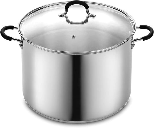 Cook N Home Stockpot Large pot Sauce Pot Induction Pot With Lid Professional Stainless Steel 24 Quart, with Stay-Cool Handles, silver by CookNHome