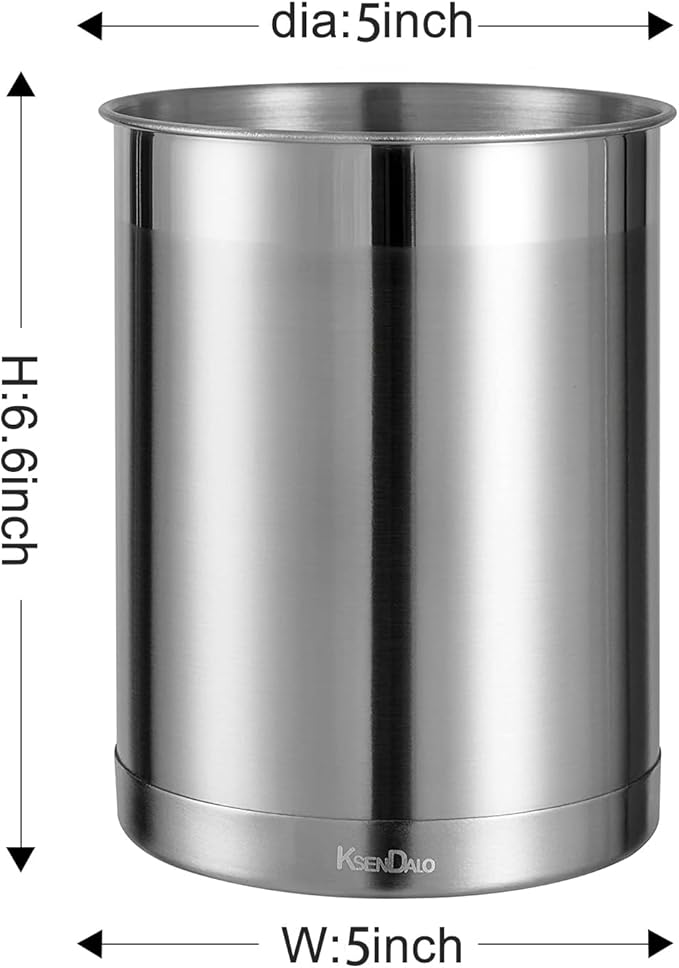 KSENDALO Stainless Steel Utensil Holder for Counter 5.0" Diameter, Brushed Metal Utensil Crock Canister for Cooking Utensils on Countertop, with Heavy Base, Dishwasher Safe,Silver - Image 7
