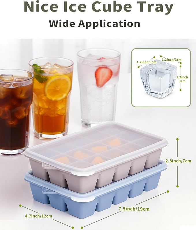 Upgraded Silicone Ice Cube Trays For Freezer with Spill-Proof Lid, Easy Release 1.2'' Ice Cube Molds & Trays for Coffee, Drinks, Cocktail, Whiskey, Baby Food, BPA Free, 3Pack - Image 6