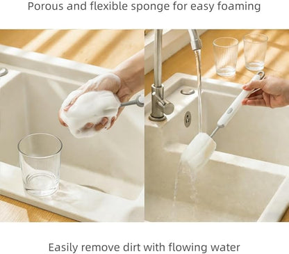 Bottle Brush Long Handle Cup Cleaner Brush Sponge Bottle Scrubber Detachable Handle Portable Sponge Cleaning Brush for Cups Wine Glasses Water Bottles Baby Bottles and Vacuum Flasks(3 PCS)