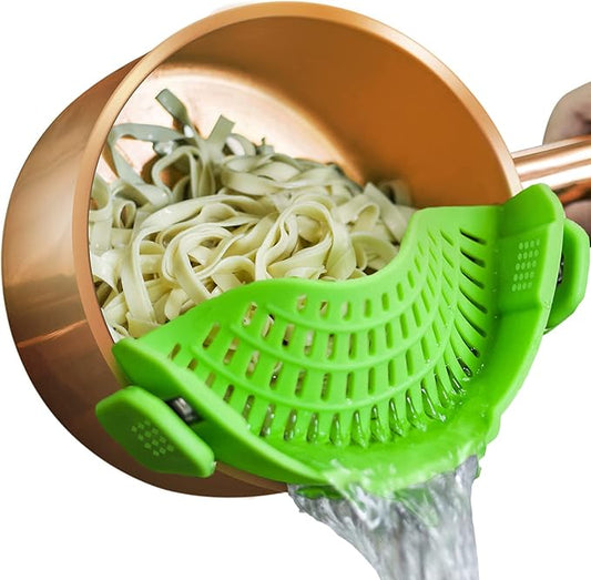 Clip On Strainer Silicone Pots and Pans, AUOON Pasta Strainer Clip on Food Strainer for Meat Vegetables Fruit Silicone Kitchen Colander, Green by AUOON