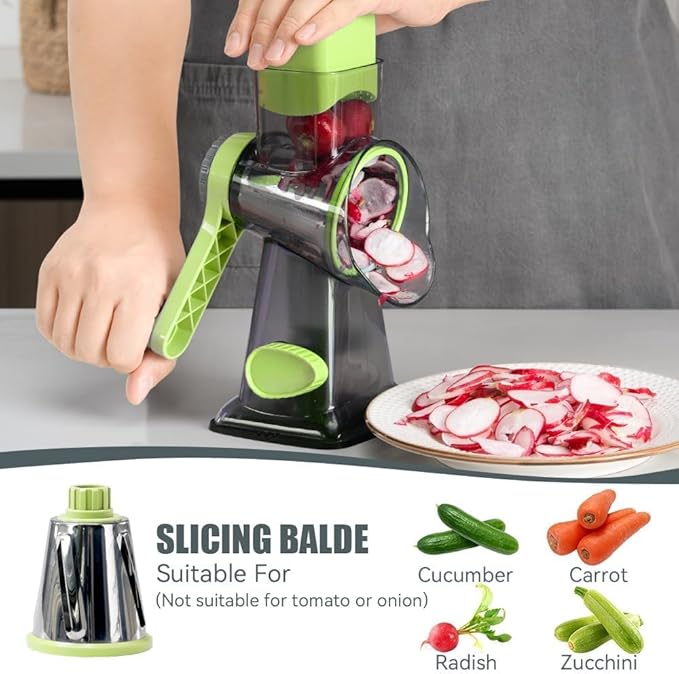KEOUKE Rotary Cheese Grater Pro 6 in 1 - Shredder Crinkle Slicer Grinder Ice Shaver, Stable Suction, Time-saving Easy Use & Clean, Safe Morden Kitchen Tool for Cheese, Vegetable, Nuts, Chocolate - Image 5