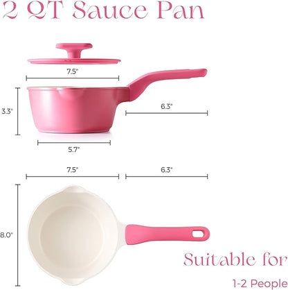 PRICUSIS Ceramic Nonstick Saucepan with Lid, 2 Quart Non Toxic Pot with Pour Spouts, Full Coated, 100% Dishwasher Safe, Induction Compatible & Oven Safe, PTFE PFAS & PFOA Free, Raspberry Red - Image 9