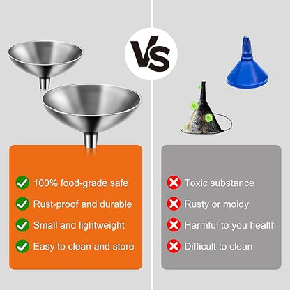 Serinar 2 Piece Small Stainless Steel Filling Mini Funnel, Flask Funnel, Large for Kitchen, Small for Flask, Essential Oil Delivery - Image 6