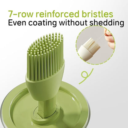 Retractable Oil Brush Dispenser, 2-in-1 Glass Olive Oil Bottle with Silicone Basting Brush — Adjustable Telescopic Design for Cooking, BBQ, and Baking (White/Green/Yellow) (WHITE)