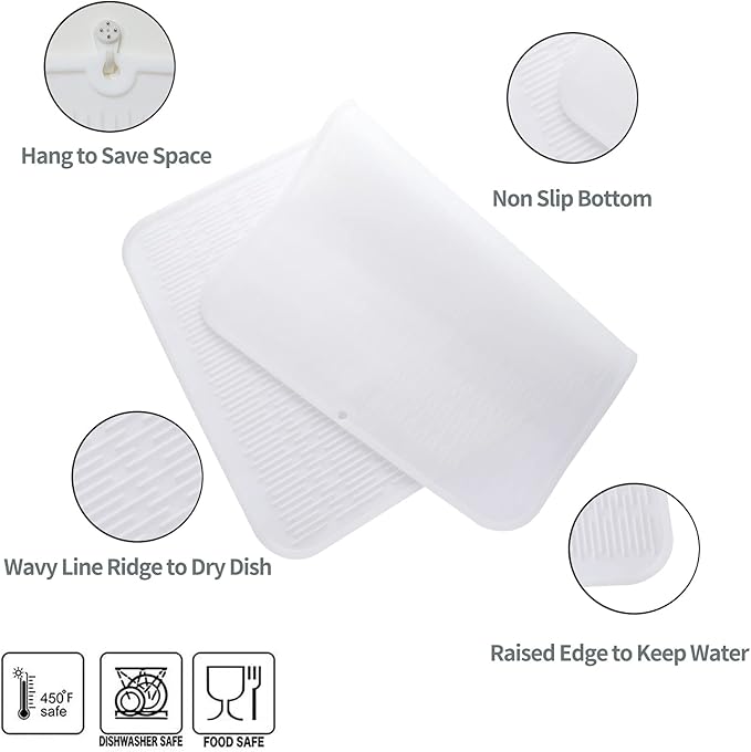 MicoYang Silicone Dish Drying Mat for Multiple Usage,Easy clean,Eco-friendly,Heat-resistant Silicone Mat for Kitchen Counter or Sink,Refrigerator or Drawer Liner Translucent 3XL 28 inches x 18 inches - Image 4