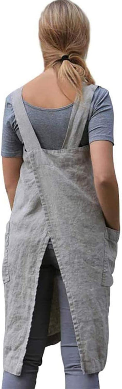 VLZUFE Cotton Linen Apron for womens Cross Back Apron Pinafore Dress for Baking Cooking Gardening Work