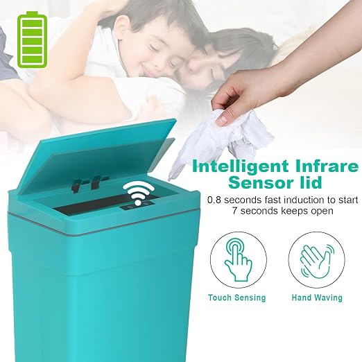 BestOffice 13 Gallon Trash Can Automatic Kitchen Trash Can Touch Free High-Capacity Garbage Can with Lid for Bedroom Bathroom Home Office 50 Liter (Black, 1) (4, Blue) - Image 3