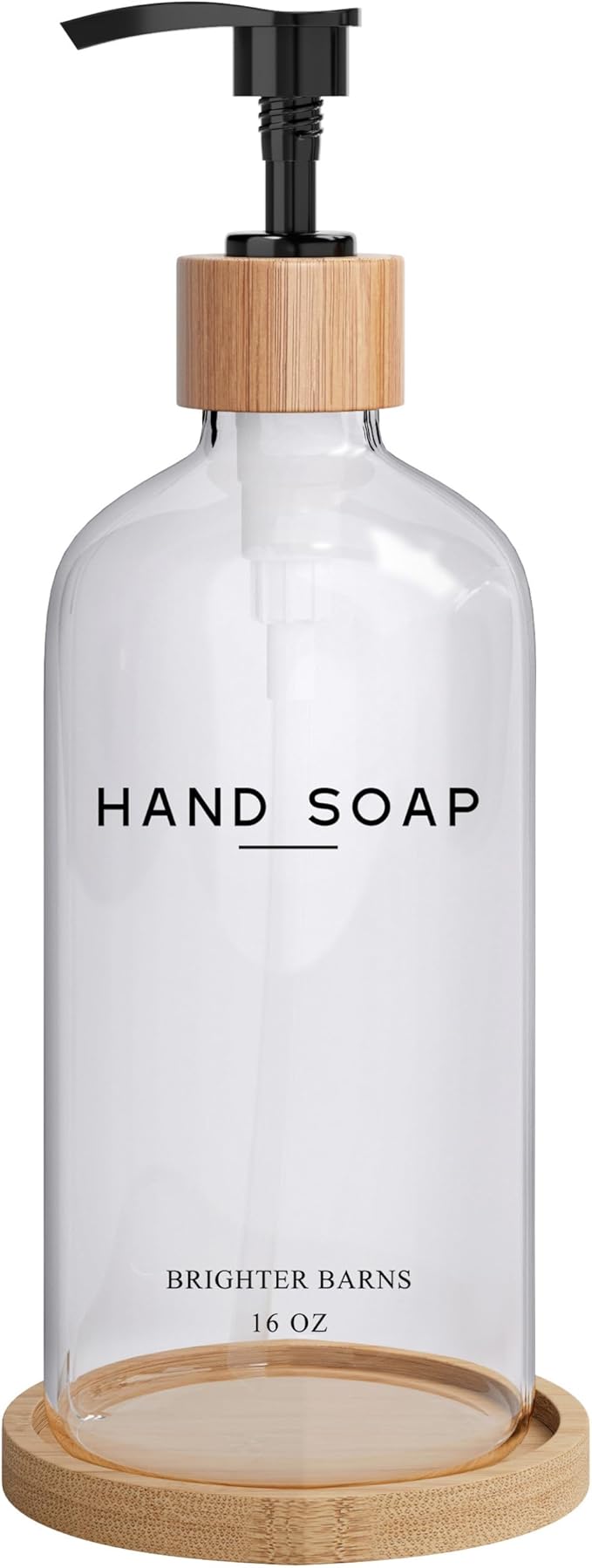 Glass Hand Soap Dispenser Bathroom Set by Brighter Barns - Hand Soap Dispenser for Kitchen Sink & Bathroom - Refillable Pump Bottle Set - Neutral Home Decor for Airbnb, Vacation Rental, Hotel (Clear) by BrighterBarns