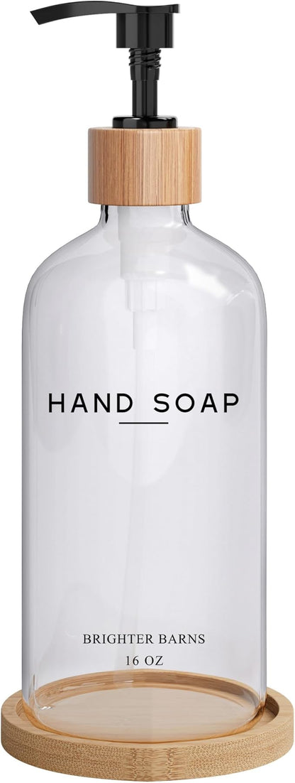 Glass Hand Soap Dispenser Bathroom Set by Brighter Barns - Hand Soap Dispenser for Kitchen Sink & Bathroom - Refillable Pump Bottle Set - Neutral Home Decor for Airbnb, Vacation Rental, Hotel (Clear) by BrighterBarns